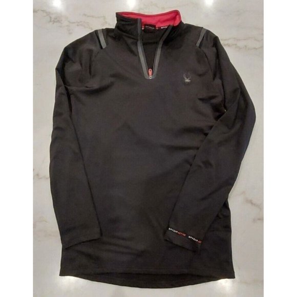 Spyder Active‎ Pro Web Mens Black 1/4 Zip Fleece Lined Pullover Sweater Size M - Picture 2 of 7